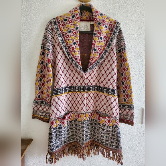 ANGEL OF THE NORTH ANTHROPOLOGIE Longline Beaded Lambswool Sweater Cardigan M - Picture 4 of 8